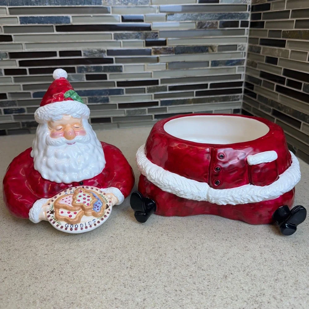 Vintage Ceramic Santa Claus Cookie Jar Holding Plate‎ of Goodies Christmas Decor